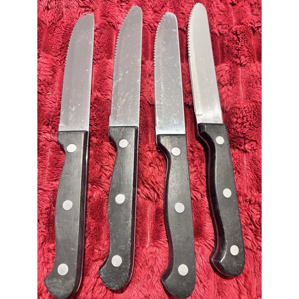 VTG Stainless Steele Full Tang Steak Cutting Knives Black Handle 9.5" Set Of 4